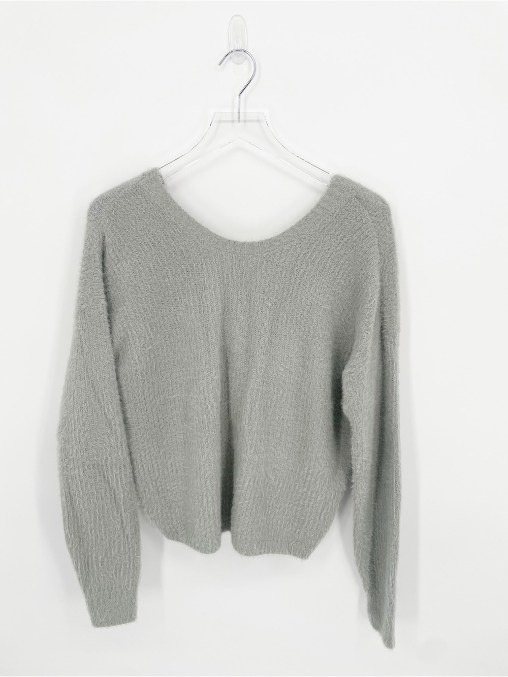 Hollister Gray Fuzzy Twist Tie Back Sweater